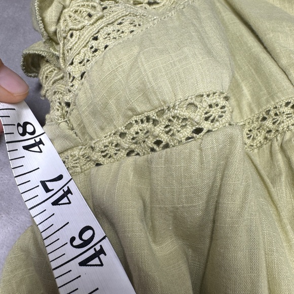 By Anthropologie Ruffled Boho Lace Sagebrush Green 100% Cotton Boho Mini Dress M - Picture 6 of 17